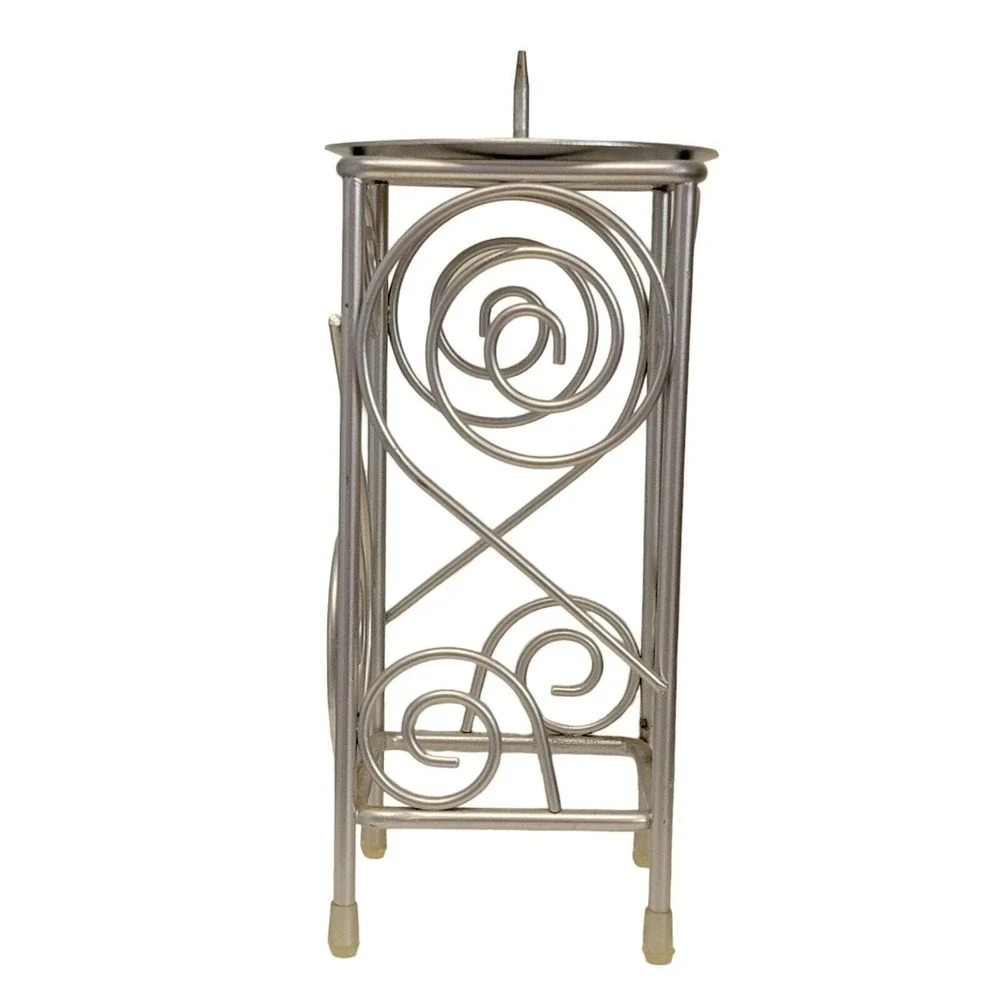 Wire Scroll Pillar Candle Holder Set of 3 Silver Tone 7.25